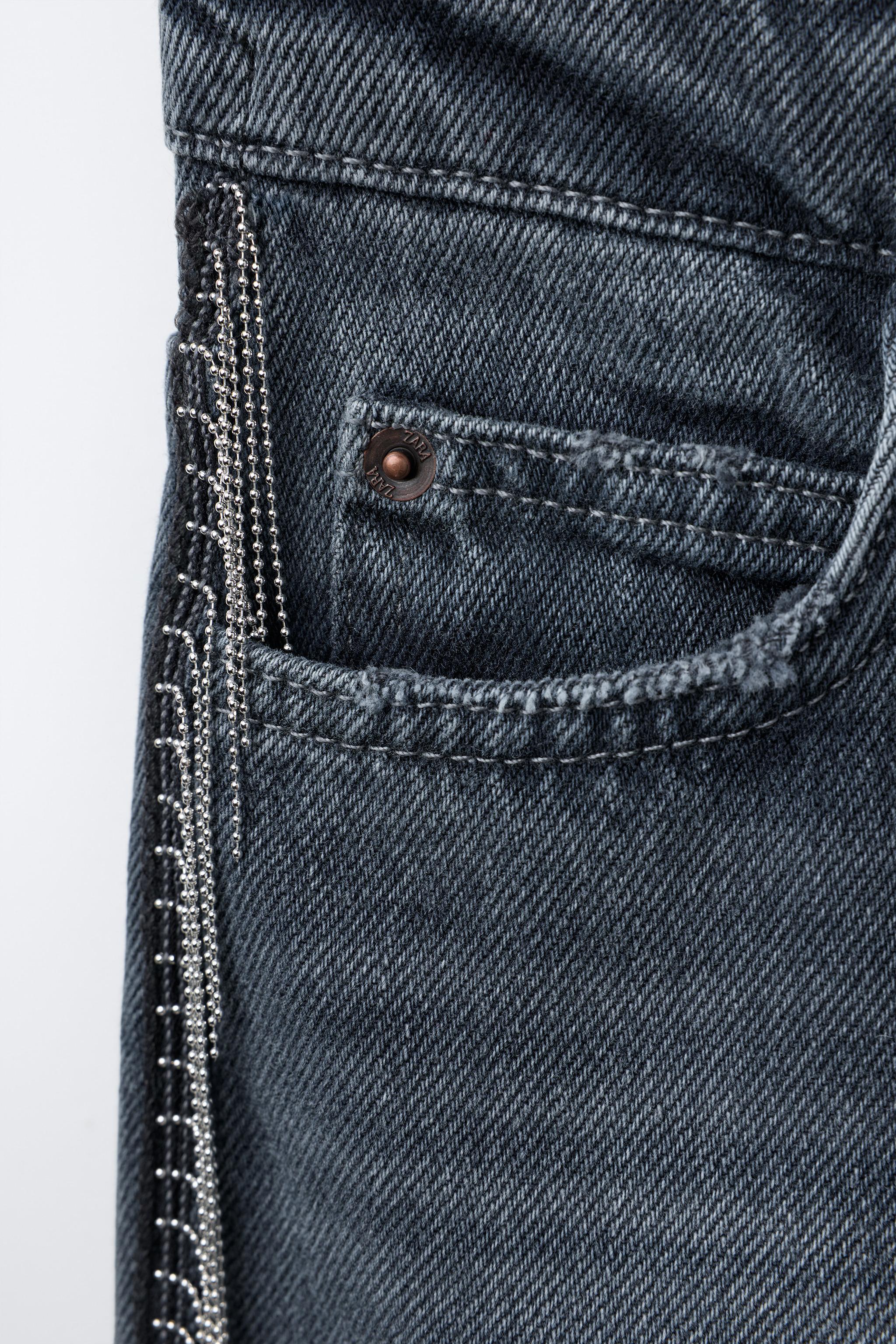 WIDE LEG JEANS WITH SHIMMER FRINGE